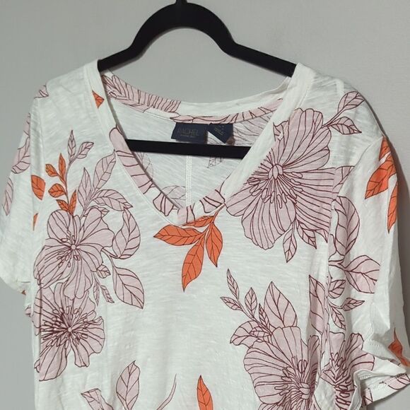 Rachel Roy White V Neck Floral Short Sleeve Shirt - Picture 2 of 5